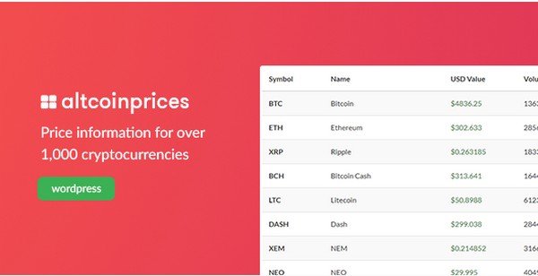 With Altcoin Prices your get insight into 1000+ Cryptocurrency prices. 