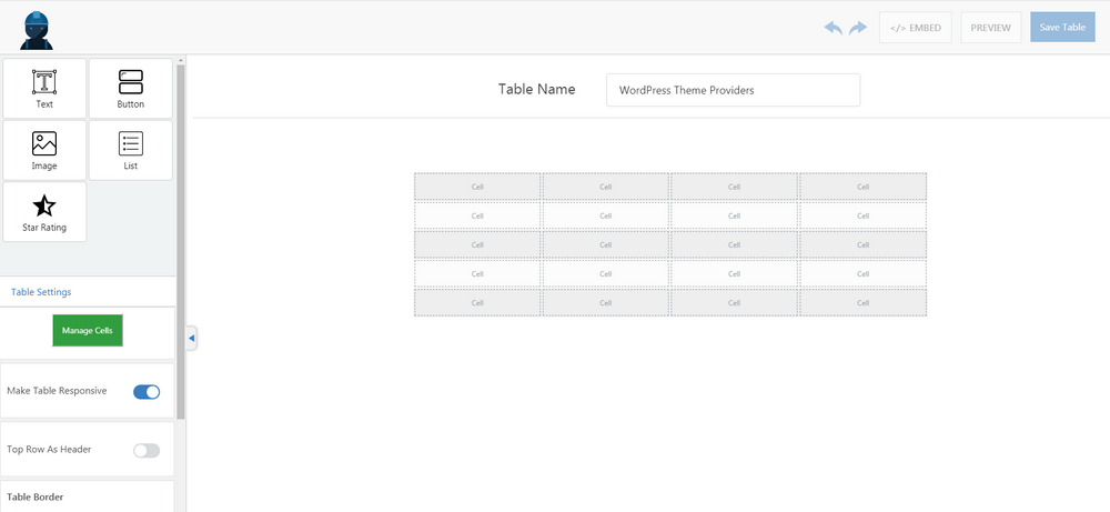 Build the table with available elements. 