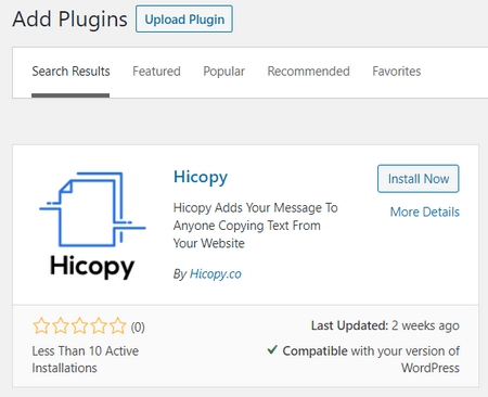 Search Hicopy from your WordPress plugin install directory.