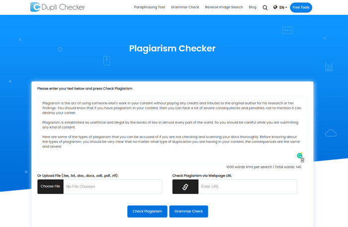 Plagiarism Checker Tool by Duplichecker