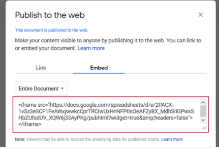 Google Sheets embed code