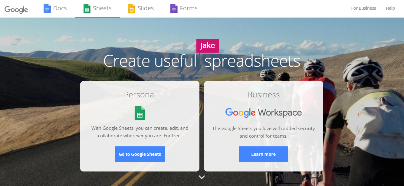 Google Sheets landing page