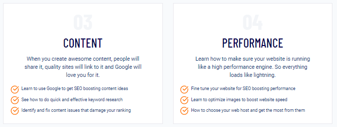 SEO Checklist content and performance modules 