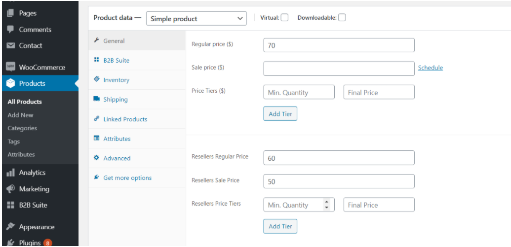 B2B & Wholesale Suite pricing by group