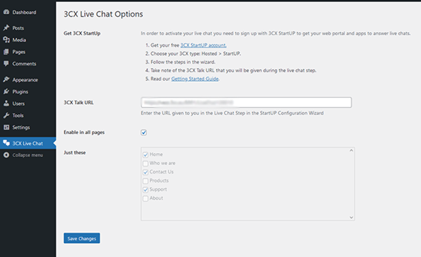 3CX Live Chat options