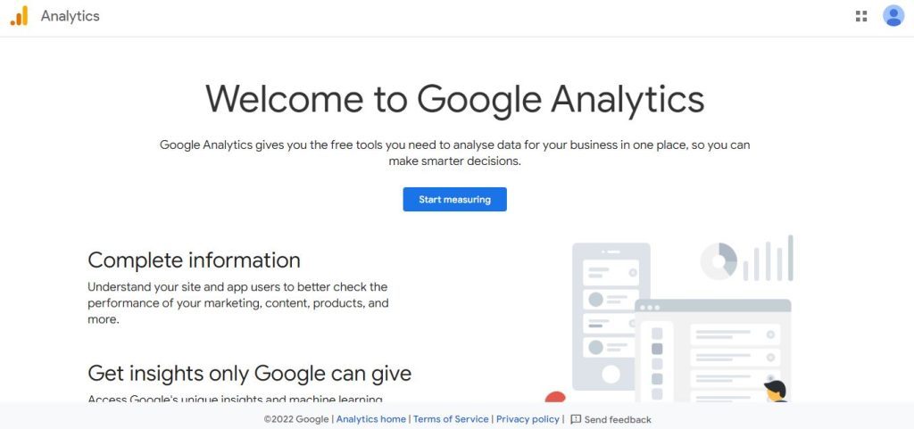 Google Analytics landing page