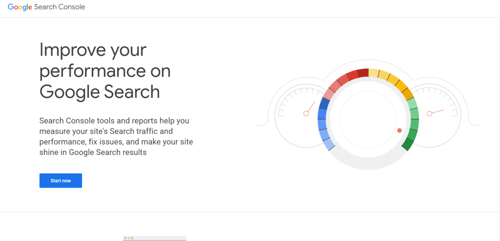 Google Search Console landing page