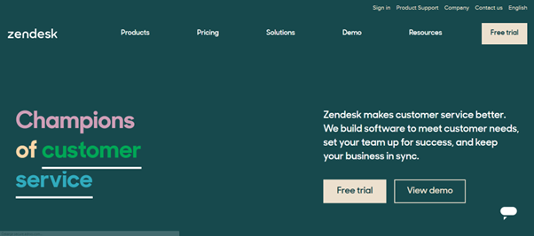 Zendesk landing page