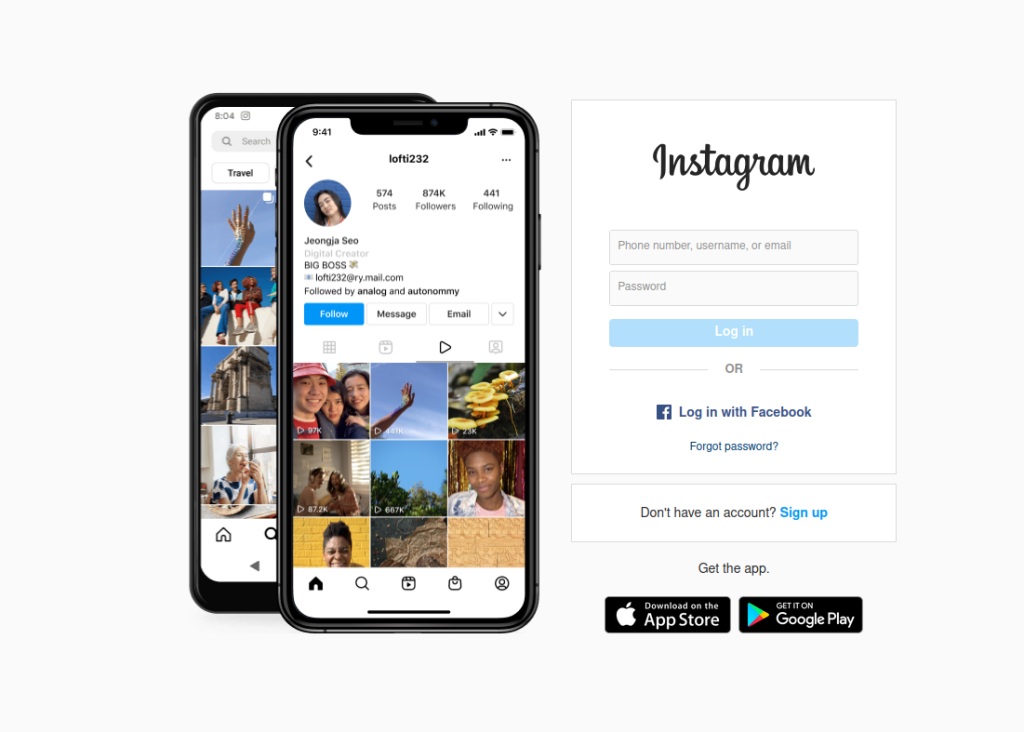 Instagram landing page