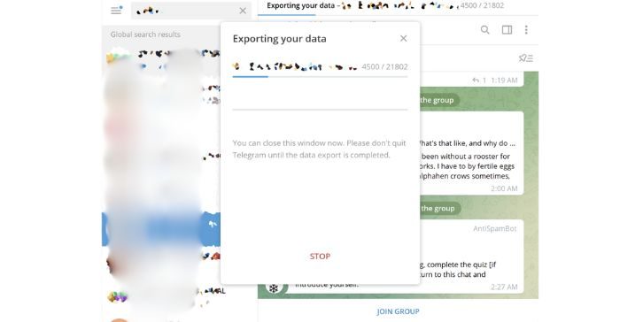 Exporting Your Entire Telegram Data