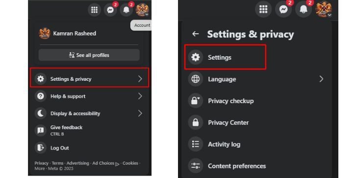Choose Settings & Privacy, then Settings.