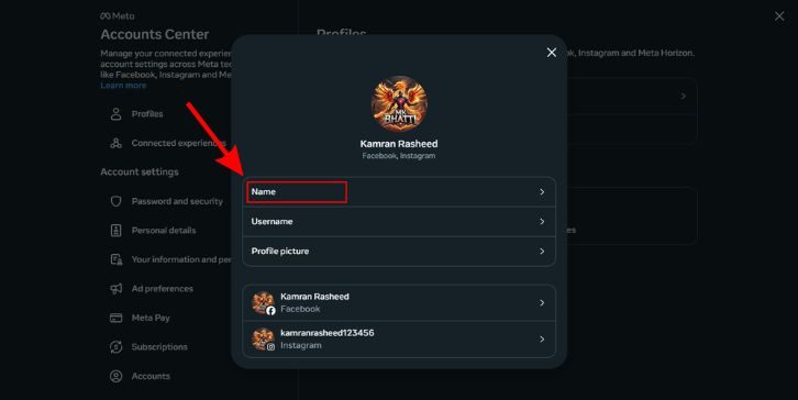 Choose your profile and then click Name. 