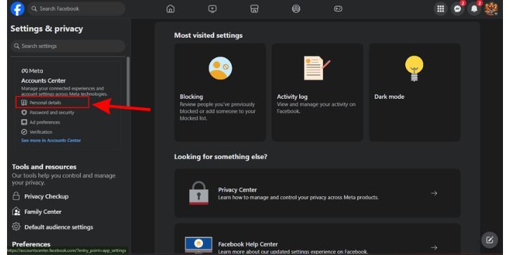 In the left menu, click Personal Information.