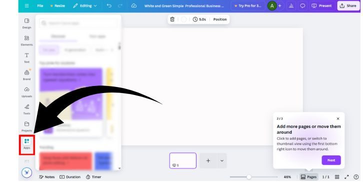 On canva On the left-hand menu, scroll down and click Apps.