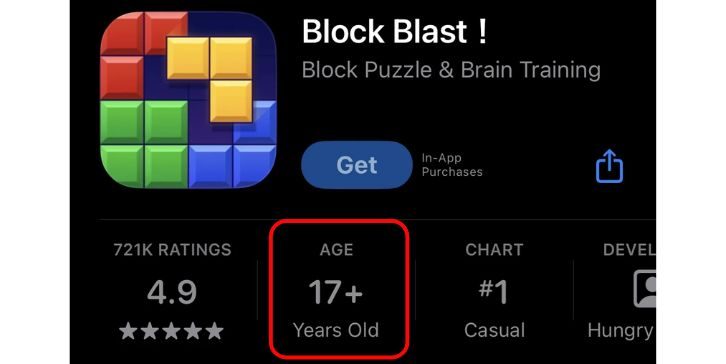 Why Block Blast 17+ in app store