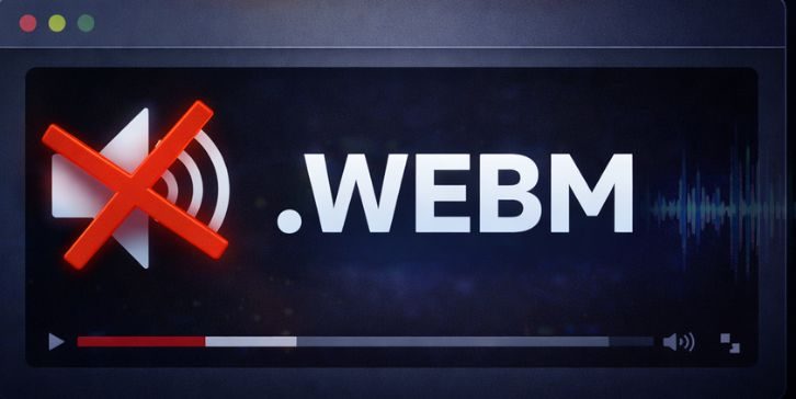 What is the issue with the WebM file not playing sound