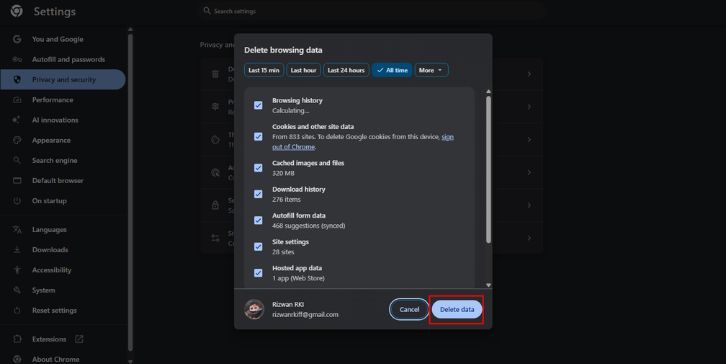 Clear Browser Cache and Cookies